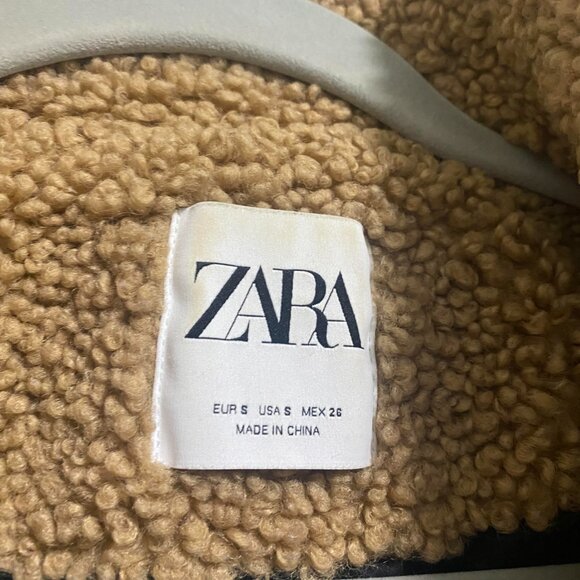 ZARA Neutral Tan Teddy Double Breast Coat Size S - Picture 5 of 7